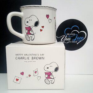 NEW RARE Pottery Barn Peanuts Snoopy Hearts Decal Mug 16 OZ Valentine's Day NIB